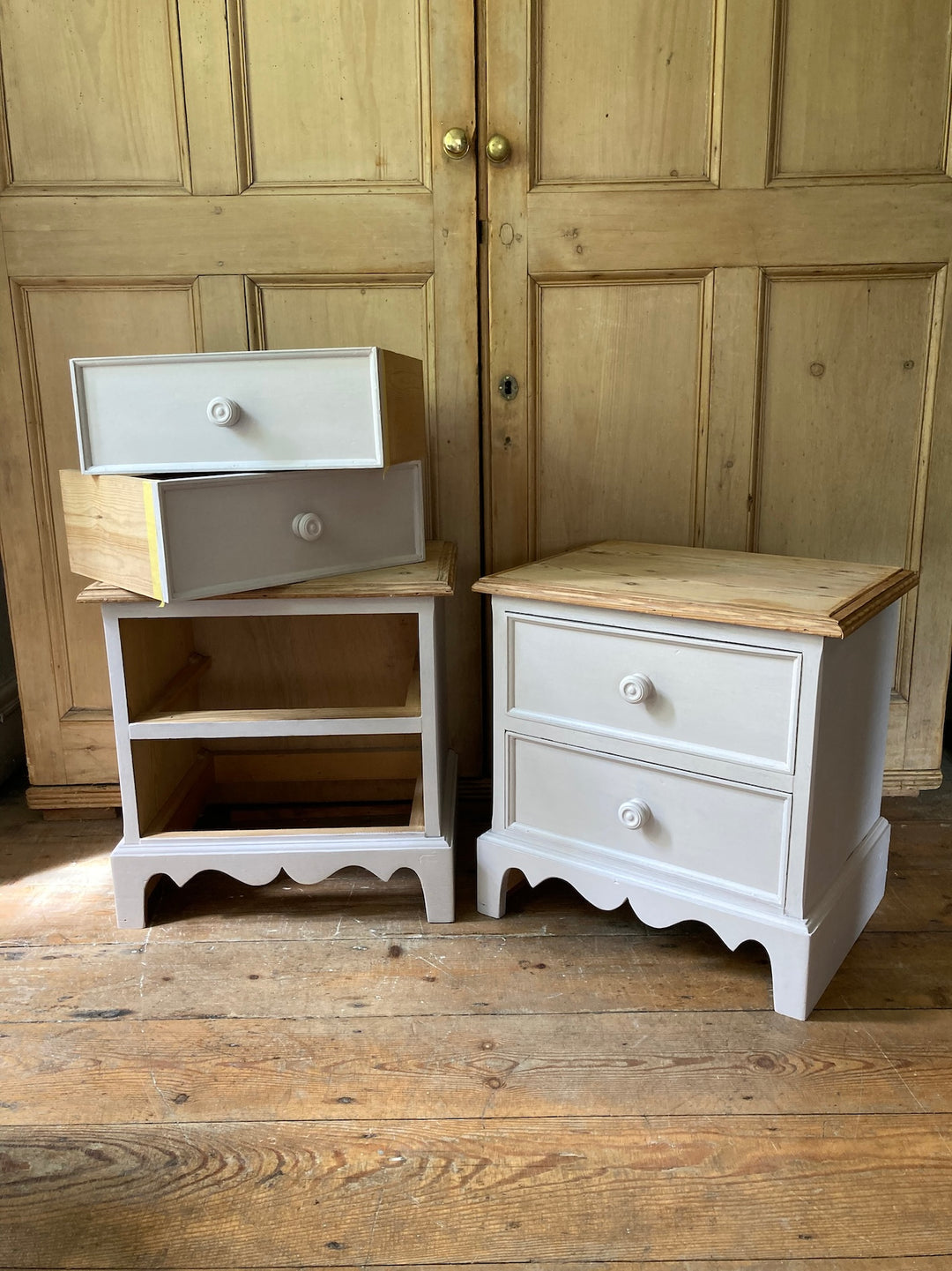 Pair of bedside tables in Annie Sloan Pointe Silk Satin Paint