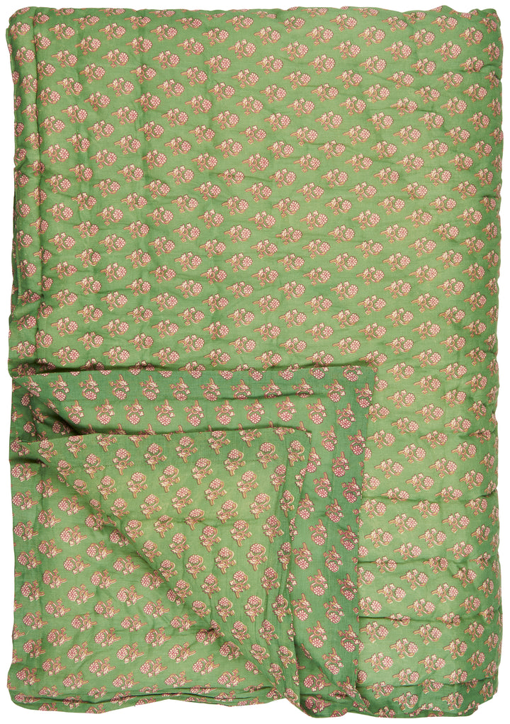 Fresh green and pink floral quilted throw, delicate design, perfect for chair or sofa, Source for the Goose, Devon.