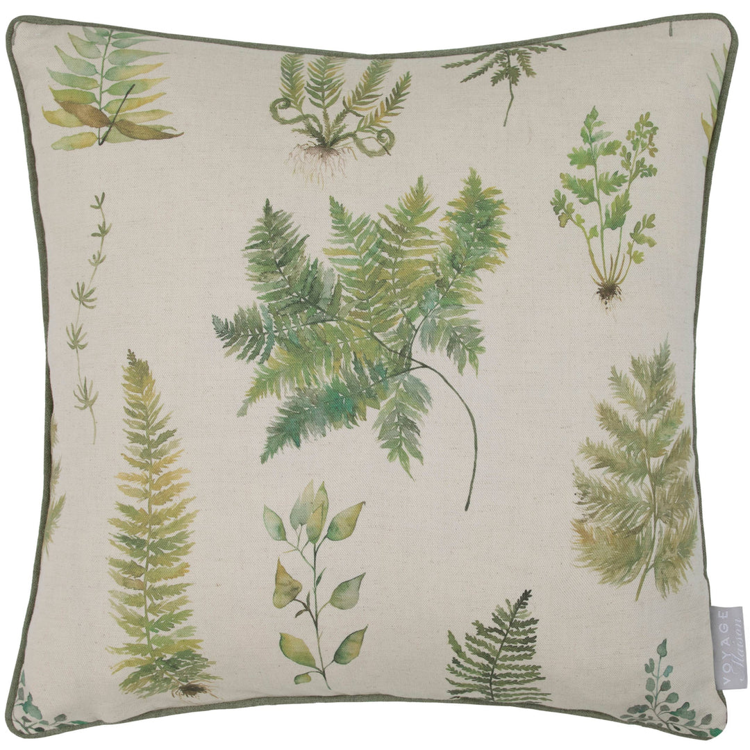 Riva Home Verbena Printed Piped Cushion showcasing hand-painted fern design, perfect for adding a botanical touch to any room.