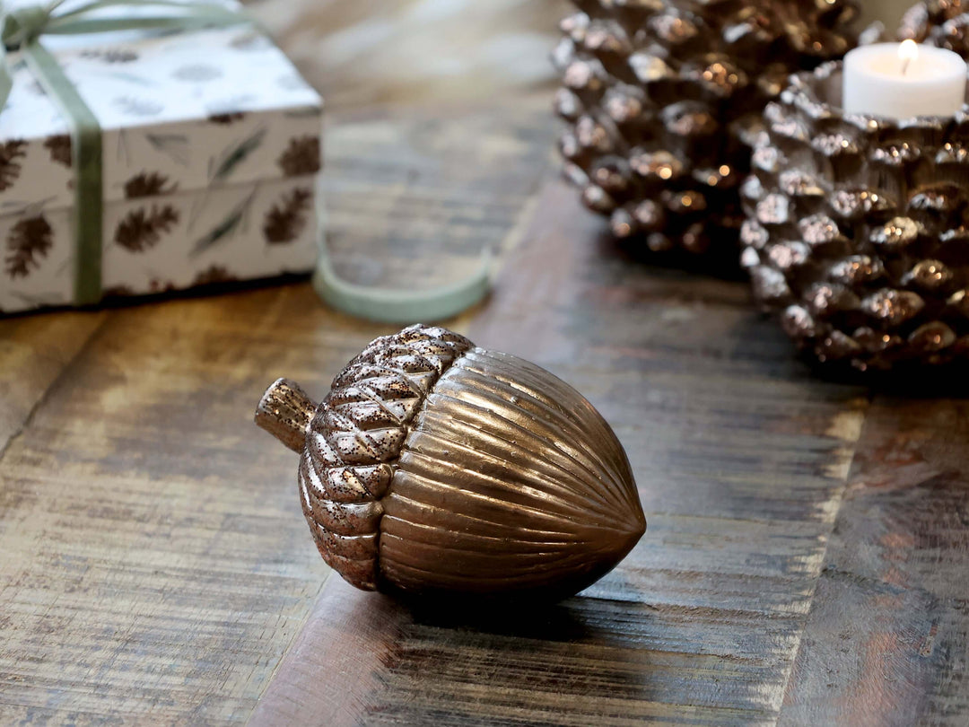 single decorative resin acorn in charming bronze colour