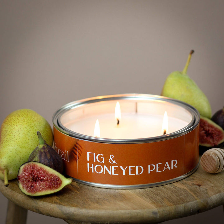 Triple wick Fig & Honeyed Pear candle by Pintail Candles, featuring fresh figs and pears, available at Source for the Goose in Devon.