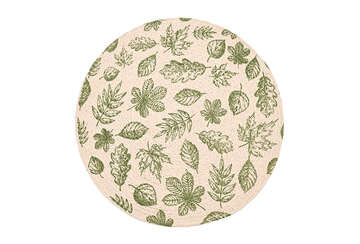 Circular Autumn Leaf placemat with green printed leaves on warm white background from Source for the Goose, Devon