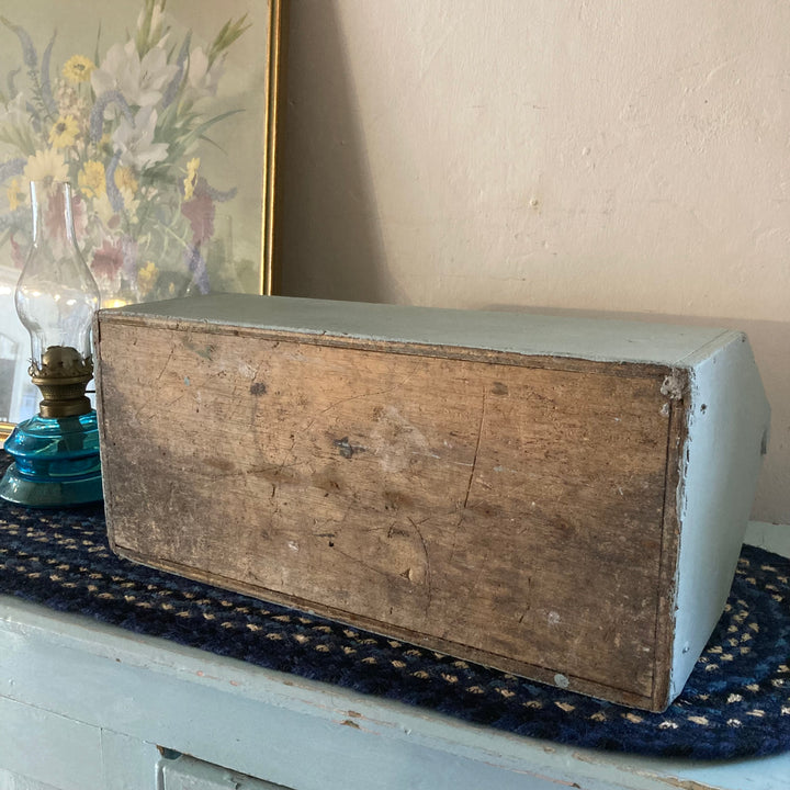 Vintage blue painted caddy showcasing rustic charm, ideal for organizing art supplies from Source for the Goose, Devon.