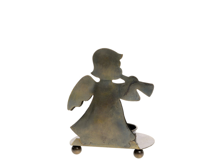 Brass Angel Tea Light Holder, faux brass decor. Adds charm to holiday decor. Available at Source for the Goose, Devon.