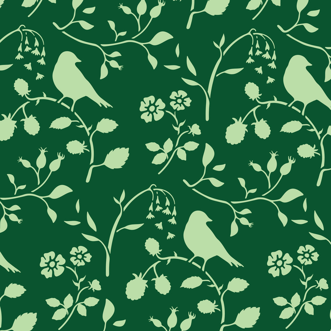 Annie Sloan Countryside Bird Stencil pattern with birds and floral motifs, inspired by English countryside and William Morris designs.