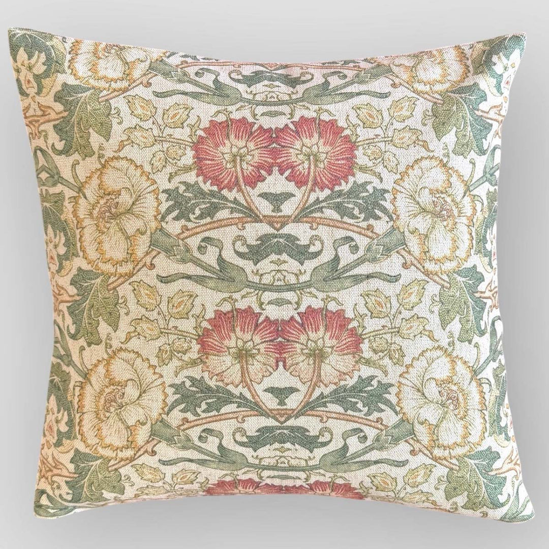 Pink and Green Floral Deloris Cushion by Source for the Goose, featuring vintage floral design on linen background.