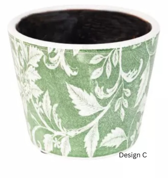 Green Dutch style vintage flowerpot with floral design, handcrafted terracotta from Source for the Goose Devon.