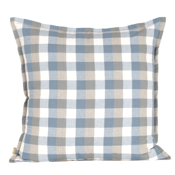 Blue Haze Double Check Cushion for sale at Source for the Goose, Devon