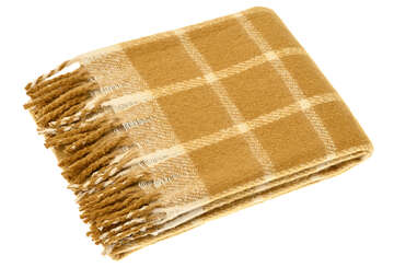 Faux Mohair Ochre Yellow Check Throw, luxurious and soft tartan style blanket from Source for the Goose Devon.