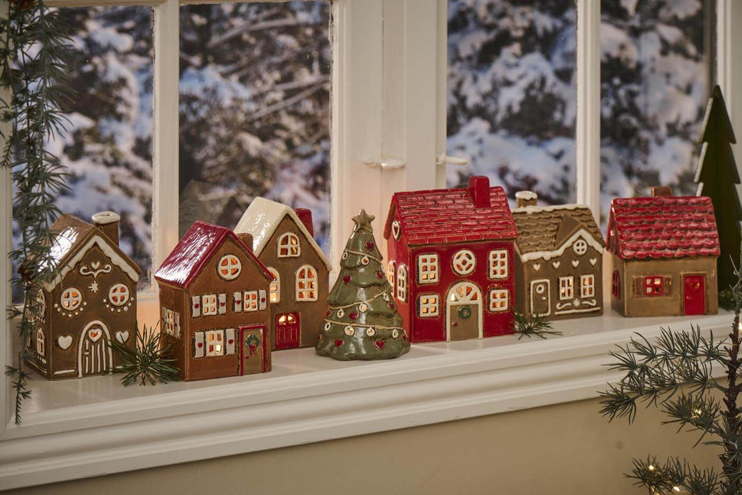 selection of gingerbread style ceramic houses