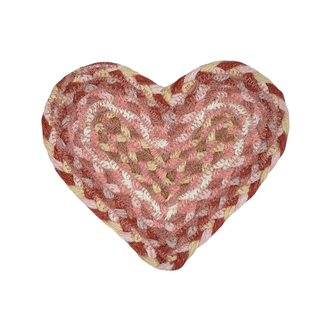 Coral Pink Heart Shaped Jute Coaster for sale at Source for the Goose, Devon