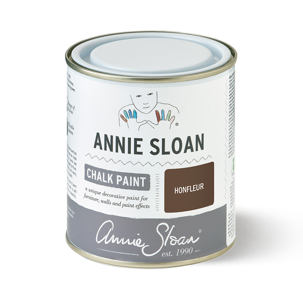 500ml Honfleur Chalk Paint can, a rich brown from Source for the Goose Devon, ideal for rustic French and Mid-century design.