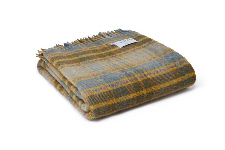 Cottage Check Mustard Wool Throw by Tweedmill folded on white background - Source for the Goose in Devon