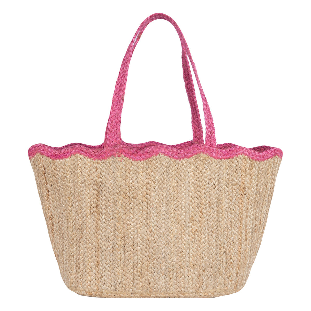Jute Tote Bag with Pink Scallop Edge for sale at Source for the Goose, Devon