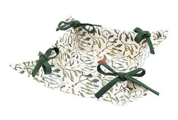 Robin and Mistletoe Bread Basket with festive design, perfect for Christmas. Source for the Goose Devon.