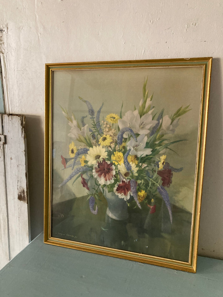 Framed Vernon Ward print of gladioli and petunias, adding vintage charm to home decor from Source for the Goose, Devon.