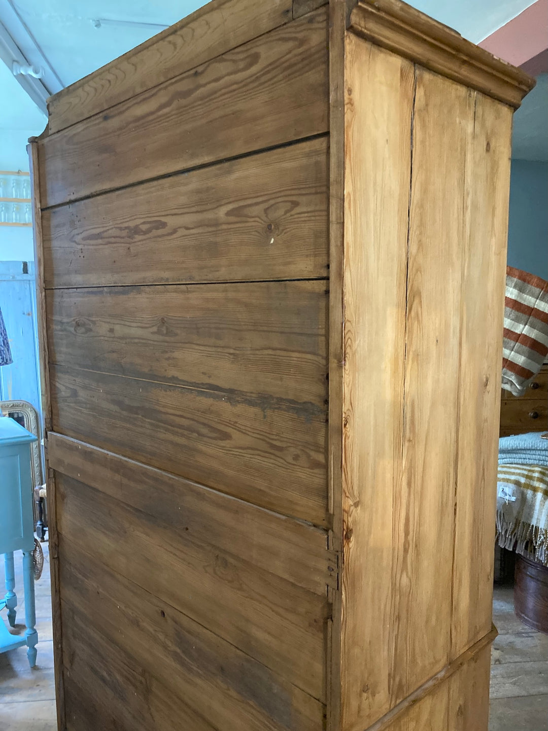 Antique Pine French Linen Press with rustic finish, showcasing natural wood texture and elegant design, from Source for the Goose, Devon.