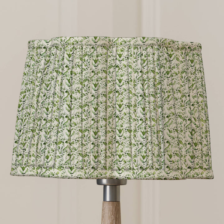 Juna pleated scalloped lamp shade in sage with floral watercolor design, sourced from Source for the Goose, Devon.