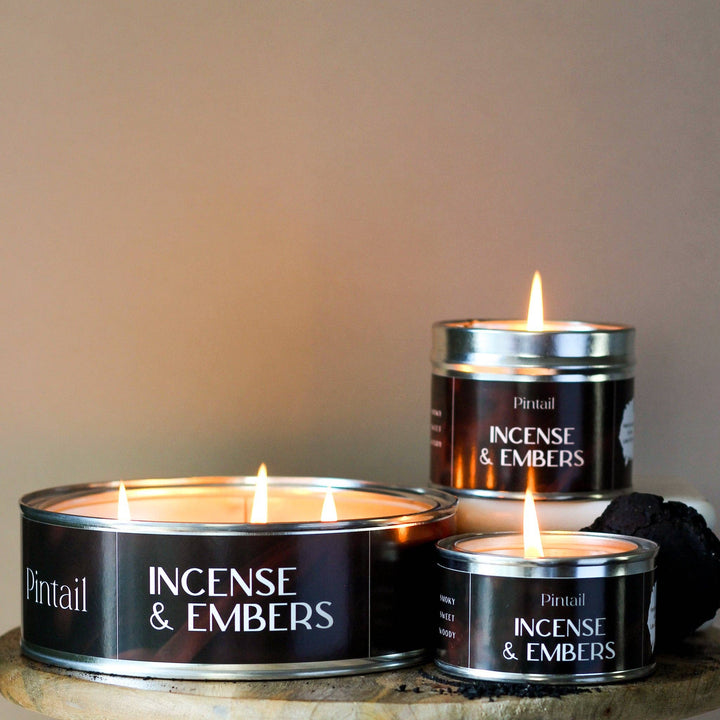 Pintail Candles Incense & Embers Classic Tin Candle - hand-poured in the Lake District, available at Source for the Goose Devon