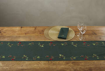 Embroidered Holly Berry Table Runner