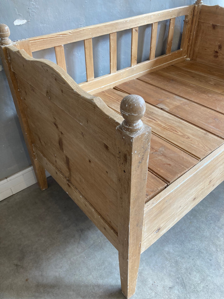 Vintage Pine Bench Seat repurposed from an old cot, perfect for rustic decor from Source for the Goose, Devon.