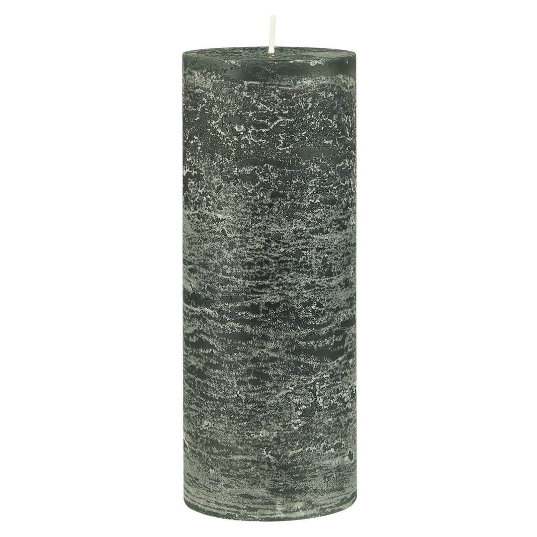 Rustic dark green candle with a marbled finish, perfect for creating a cosy, wintry ambiance.