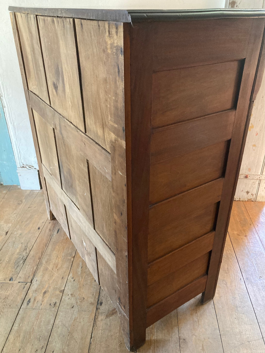 Tall Two over Three Edwardian Chest of Drawers with rustic wooden finish, perfect for stylish organization in any room.