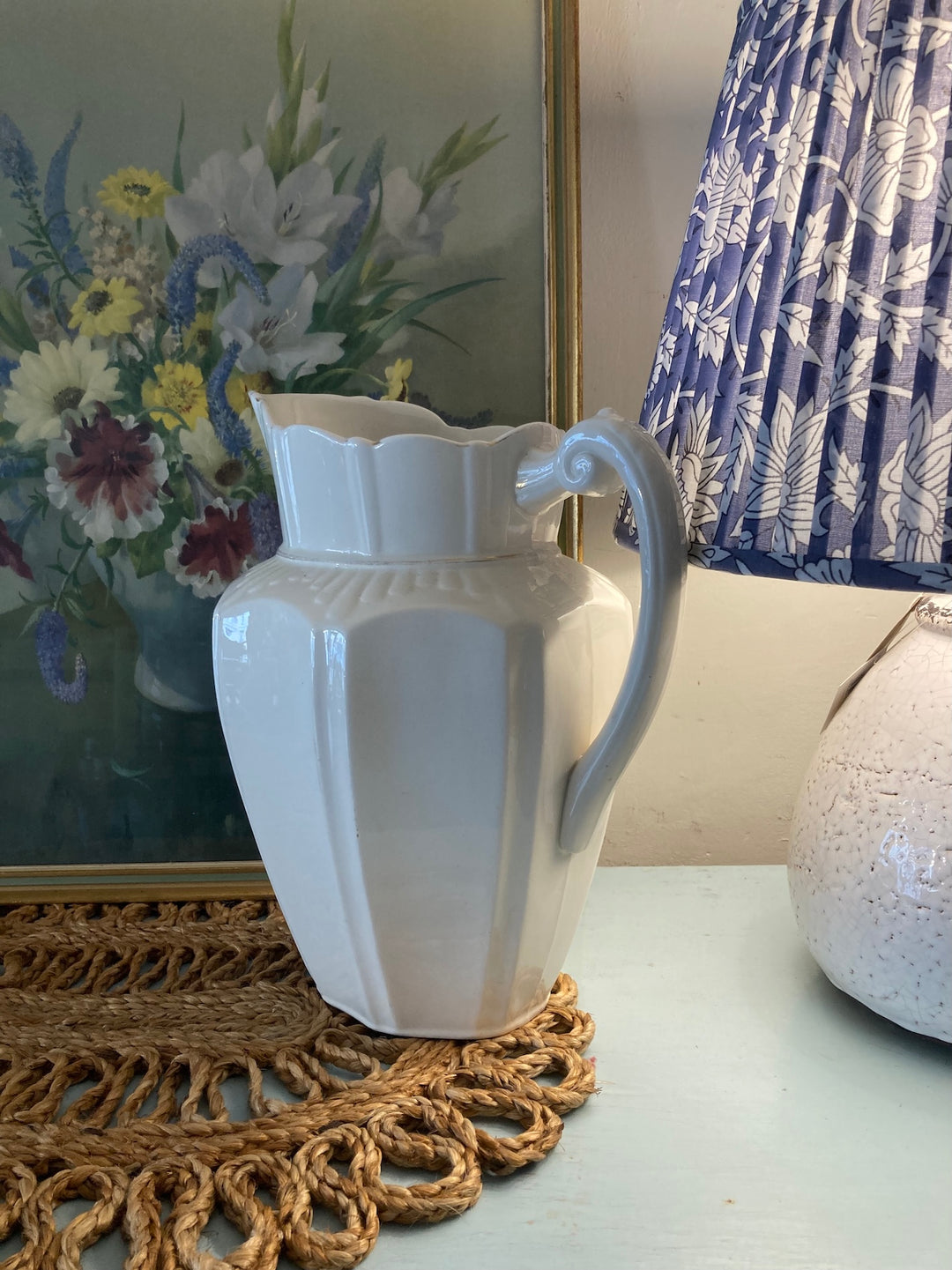 Large Vintage White Jug showcased on a decorative table, embodying timeless Victorian elegance from Source for the Goose, Devon.