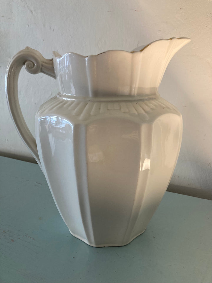 Large vintage white jug with fluted design and elegant handle from Source for the Goose, Devon.