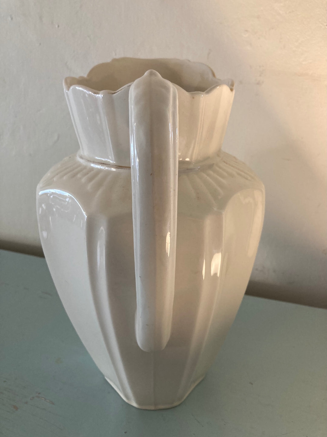 Elegant large vintage white jug with fluted design, perfect for adding sophistication to any home decor.